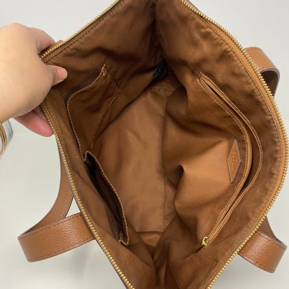 Fossil Brown Pebbled Cowhide Leather Mimi Side Pockets Large Shopper Tote Bag - Picture 13 of 14